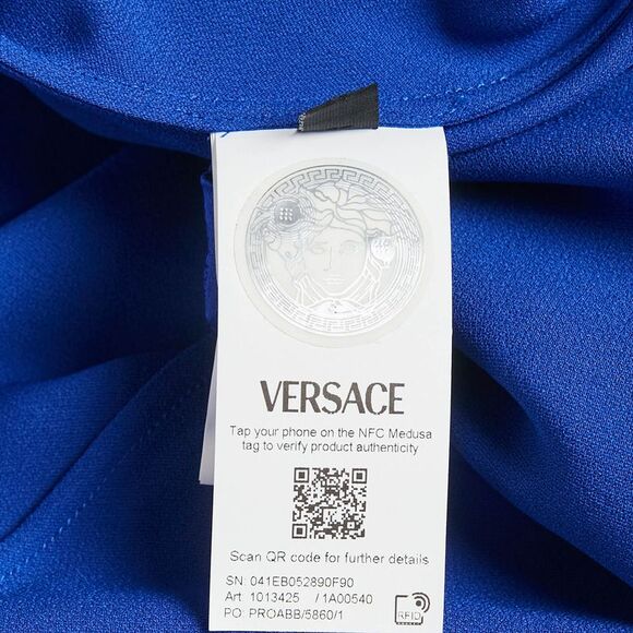 Versace Blue Barocco Lace Satin Silk Cowl Neck Slip Dress S